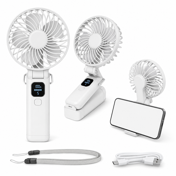 5-Speed Foldable Mini Fan with Display & Phone Stand