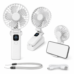 5-Speed Foldable Mini Fan with Display & Phone Stand