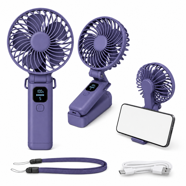 5-Speed Foldable Mini Fan with Display & Phone Stand